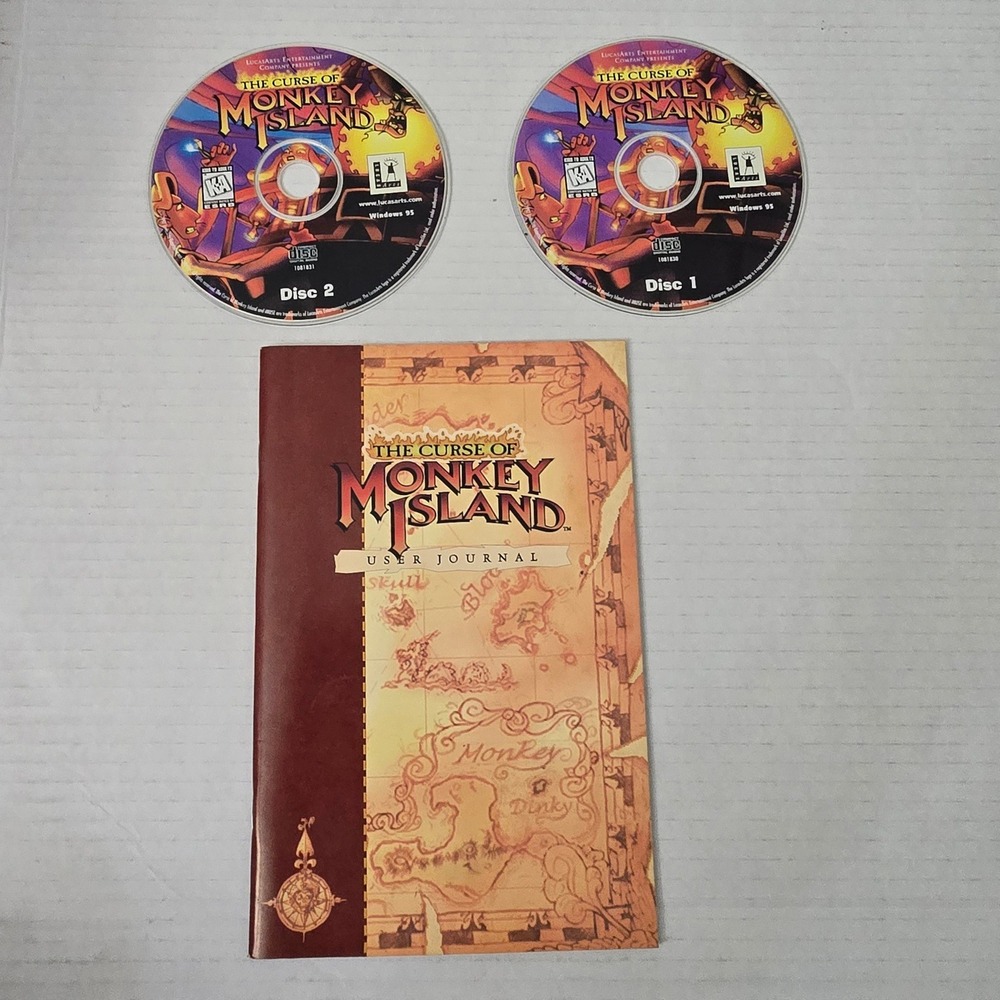 Vintage 1997 The Curse of Monkey Island PC CD ROM 2 Disc Set LucasArts Manual